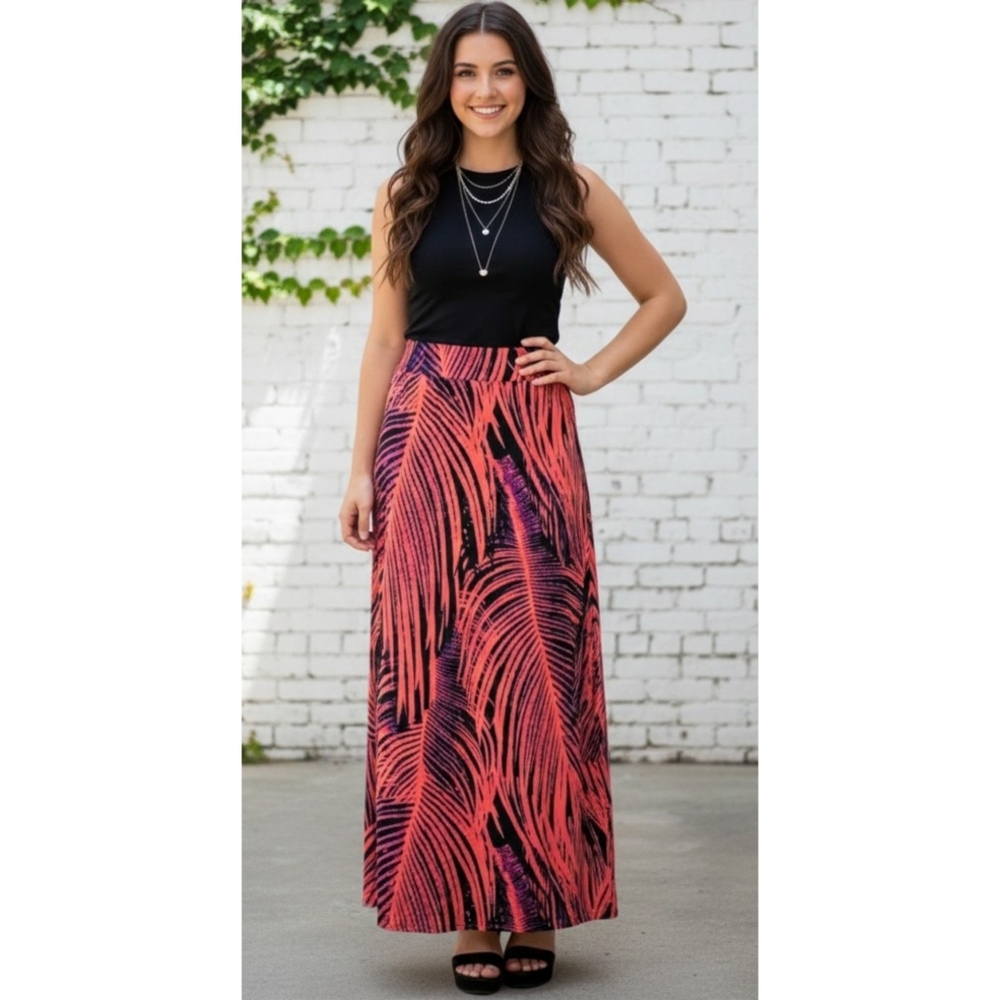 a.n.a Palm Leaf Print Maxi Skirt Orange Size S